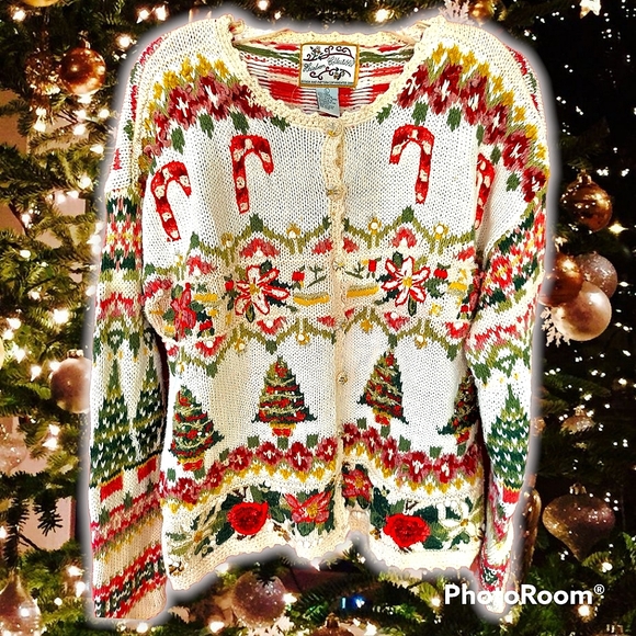 Vintage Sweaters - Vtg Christmas sweater cardigan